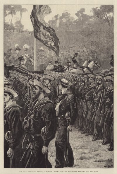 The Great Volunteer Review at Windsor, Naval Artillery Volunteers Marching Past the Queen by William Heysham Overend
