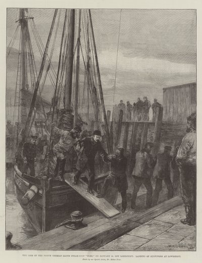 The Loss of the North German Lloyd Steam-Ship Elbe, on 30 January, off Lowestoft, Landing of Survivors at Lowestoft by William Heysham Overend