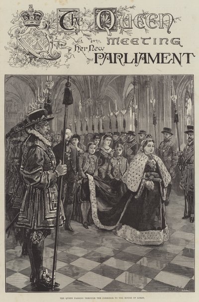 The Queen meeting her New Parliament, passing through the Corridor to the House of Lords by William Heysham Overend