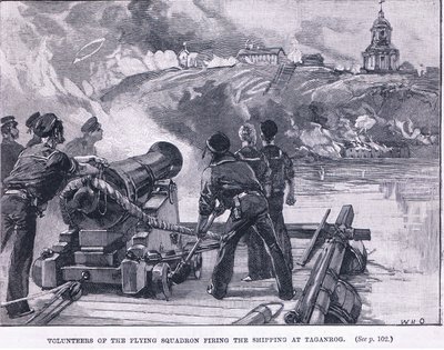 Volunteers of the flying squadron firing on the shipping at Taganrog by William Heysham Overend