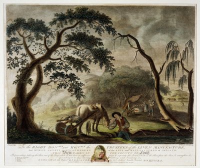 Taking the Flax out of the Bog, Plate III of The Linen Manufactory of Ireland, 1791 by William Hincks