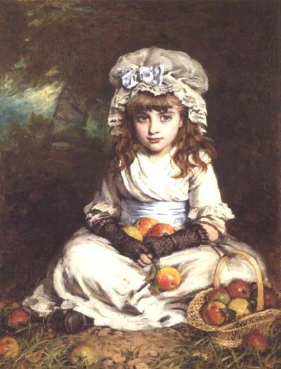 A Little Girl in a Mob Cap with a Basket of Apples by William Hippon Gadsby