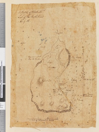 A Sketch of Block Island, latitude of the South Head 41: 9 N by William Hodges