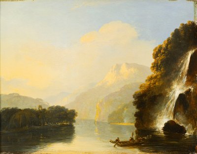 Waterfall in Dusky Bay with a Maori canoe by William Hodges