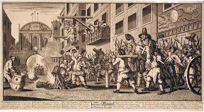 Burning the Rumps at Temple Bar by William Hogarth