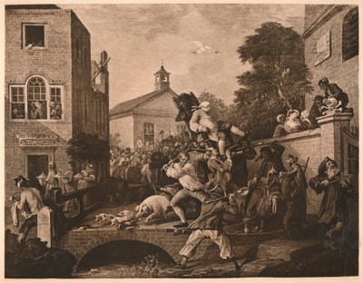 Chairing the Members, Plate IV from The Humours of an Election, 1757 by William Hogarth