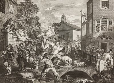 Four Prints of an Election, Plate 4: Chairing the Members by William Hogarth