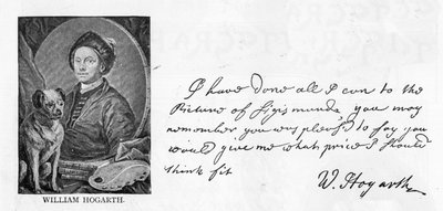 Handwriting and signature of William Hogarth, from a letter to Sir Richard Grosvenor concerning his commission of a picture of Sigismunda by William Hogarth