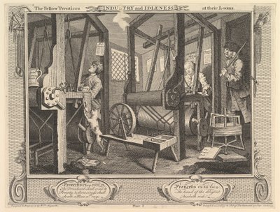 The Fellow Prentices at their Looms: Industry and Idleness, plate 1 by William Hogarth