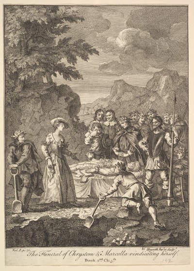 The Funeral of Chrystom & Marcella Vindicating Herself, Six Illustrations for Don..., 1756 or after by William Hogarth