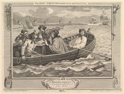 The Idle Prentice Turned Away and Sent to Sea: Industry and Idleness, plate 5 by William Hogarth