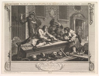 The Idle Prentice at Play in the Church Yard Industry and Idleness, plate 3, September 30, 1747 by William Hogarth