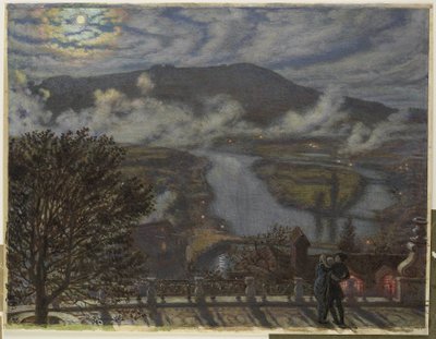 View from Terrace on River Landscape at Night (The Terrace, Berne) by William Holman Hunt