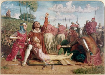 Rienzi, swears to get reparation for the death of his young brother victim of a skirmish between the Orsini and the Colonna by William Holman Hunt