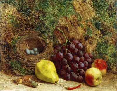Grapes, a Pear, Peaches and a Bird