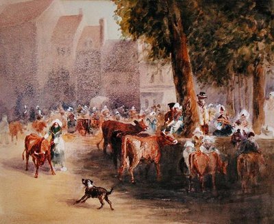 Early Morning in the Village Cattle Market by William Hunt