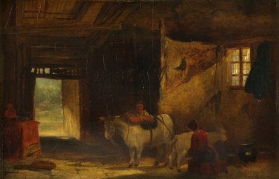 A Welsh Interior with Girl Milking a Goat by William James Muller
