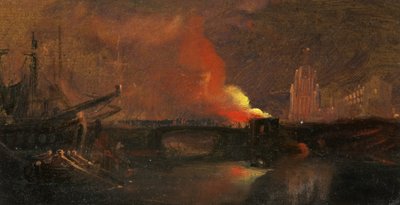Bristol Riots: The Burning of the Toll-Houses on Prince Street Bridge with St Mary Redcliffe, c.1831 by William James Muller