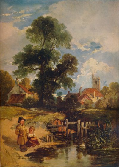 River Scene with Children: The Young Anglers by William James Muller