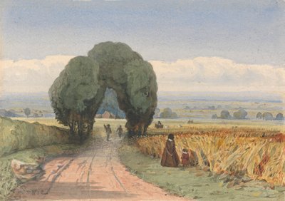 Woman and Child on a Road Bordering Fields of Ripe Corn at Moreton-in-Marsh by William John Chamberlayne