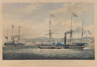 Ships of the General Steam Navigation Company. The Caledonia of 800 Tons, Leaving Hamburg - The Neptune of 800 Tons, Entering the Elbe on Her Passage to Hamburg, with Her Majesty