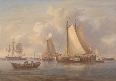 Dutch Fishing Boats at Anchor in an Estuary by William Joy