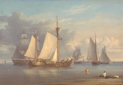 Dutch Fishing Boats at Anchor in an Estuary by William Joy