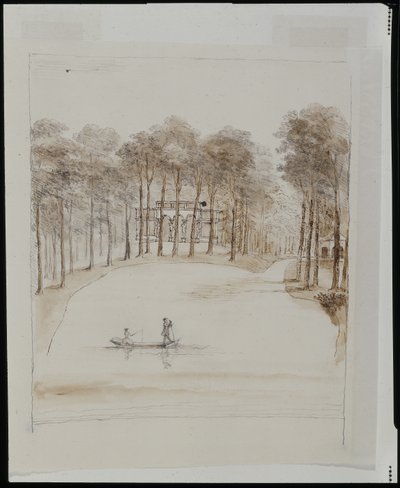 Birdhouse at Chiswick; Pool with a Couple in a Boat, the Woman Fishing by William Kent