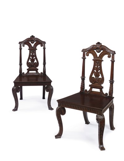Pair of George II hall chairs, executed by James Moore the Younger, c.1727-31 by William Kent