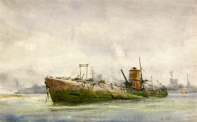 A surrendered and beached submarine, Portsmouth by William Lionel Wyllie