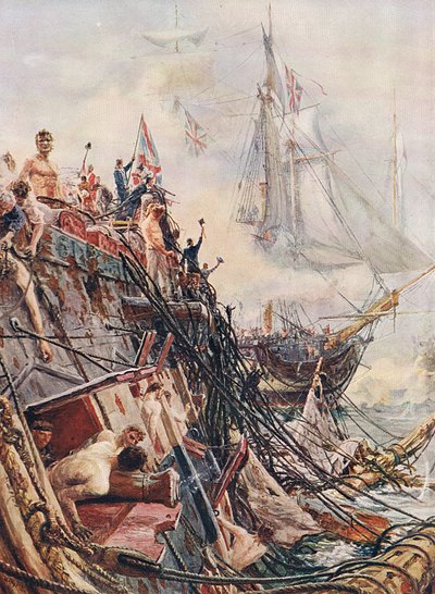 Crippled but Unconquered: the Belleisle at Trafalgar on 21st October 1805 by William Lionel Wyllie