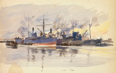 Sketch of Merchant Ships in Port, Late 19th to Early 20th Century by William Lionel Wyllie