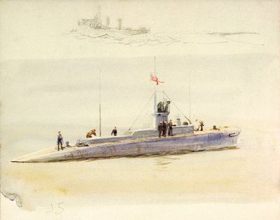 Submarine J.5 and Rough Sketch of Another Fighting Vessel by William Lionel Wyllie