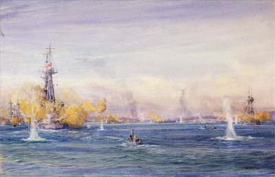 The Battle of the Dardanelles (1915), during the Gallipoli campaign, in the Sea of Marmara by William Lionel Wyllie