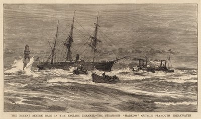 The Recent Severe Gale in the English Channel, the Steamship Hankow Outside Plymouth Breakwater by William Lionel Wyllie