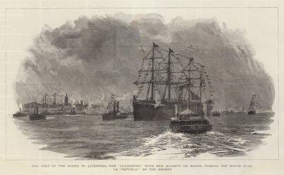 The Visit of the Queen to Liverpool, the Claughton, with Her Majesty on Board, passing the White Star SS Republic on the Mersey by William Lionel Wyllie