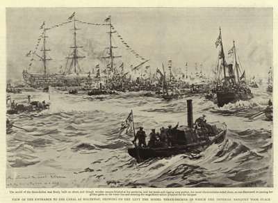 View of the Entrance to the Canal at Holtenau, showing on the left the Model Three-Decker in which the Imperial Banquet took place by William Lionel Wyllie