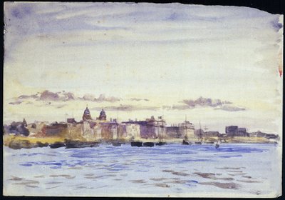 View of the Royal Naval College in Greenwich, England, on the Thames, at Sunset, Taken from Blackwall by William Lionel Wyllie