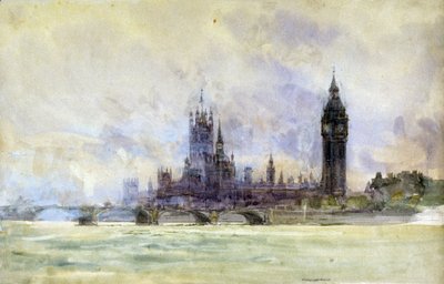 Westminster Bridge, Parliament, and Big Ben, in London by William Lionel Wyllie
