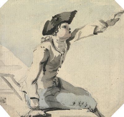 Man Seated on a Parapet Waving his Left Arm by William Marlow