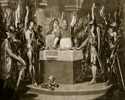 The oath of the Barons, 1214, illustration from Hutchinson