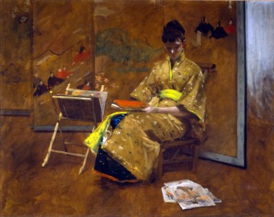 A Girl in Japanese Gown. The Kimono ca. 1887. by William Merritt Chase