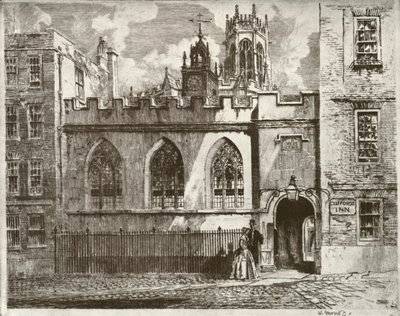 Cliffords Inn Hall and Clock Turret, with the Lantern Tower of St. Clement Danes Beyond, 1934 by William Monk
