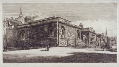View of Newgate Prison, Old Bailey, from Newgate Street, City of London by William Monk