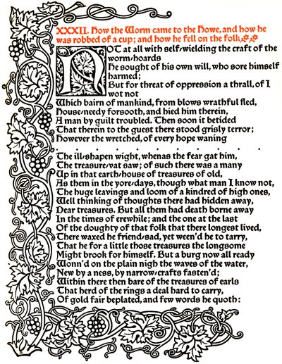Kelmscott Press: Page from The Tale of Beowulf Printed in the Troy Type by William Morris