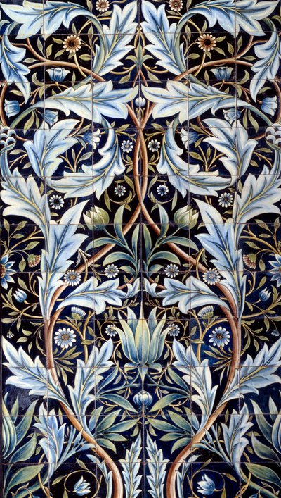 Wall covering panel (66 tiles) made by William Morris and William Frend de Morgan in faience. From Membland Hall for Edward Charles Baring. Chelsea, England. 1876-1877 Paris, Musee d