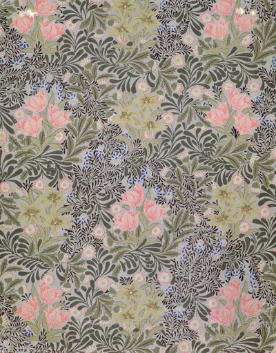 Wallpaper design with Tulips, Daisies and Honeysuckle by William Morris