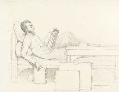 Self-Portrait of the Artist Reclining on a Gothic Couch Reading a Book by William Mulready