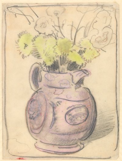Vase of Flowers: Yellow Chrysanthemums in a Lustre Jug by William Nicholson