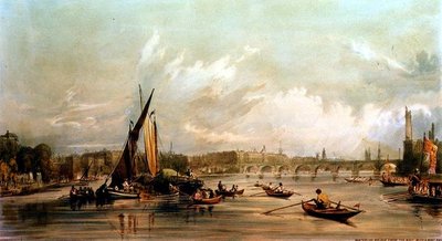 Waterloo Bridge from the West with a Boat Race by William Parrott